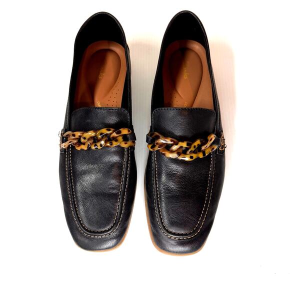 CLARKS Sarafyna Iris Loafer Women's 8 Black Leather Tortoiseshell Preppy Classic - Picture 4 of 8